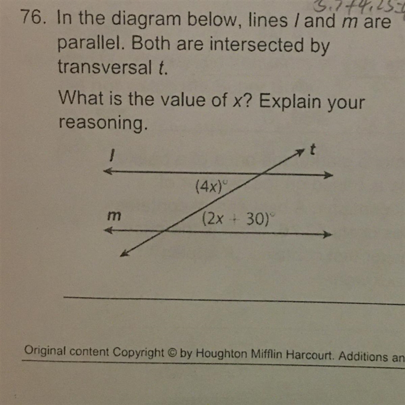 76. In the diagram below, lines land mare parallel. Both are intersected by transversal-example-1