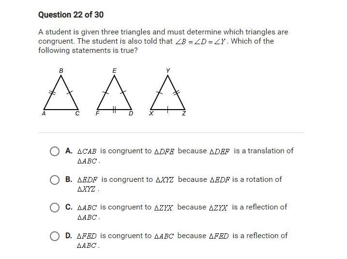 A student is given three triangles and must determine which triangles are congruent-example-1