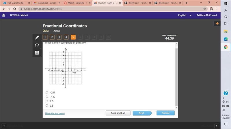 ANSWWER QUICK IM TIMED What is the y-coordinate of point W? On a coordinate plane-example-1