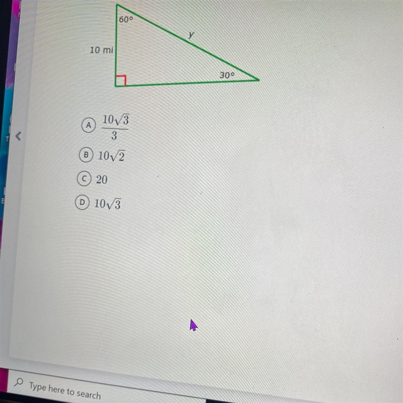 Use your knowledge of special right triangles to find y. Write your answer in simplest-example-1