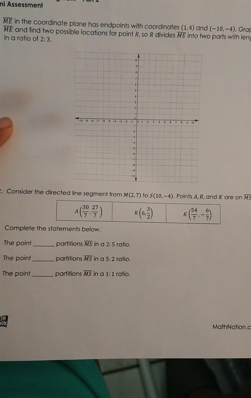 Consider the directed line segment from M(2,7) to (10,-4) points A,R and K are on-example-1