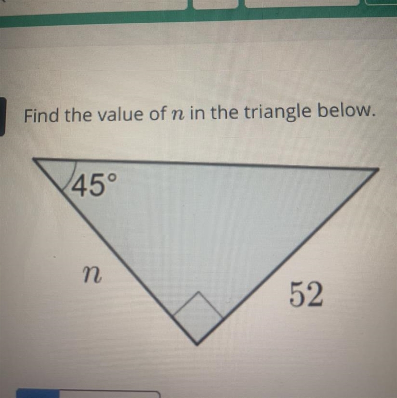 Can some please help me when this problem I have to find the value of n , in the triangle-example-1