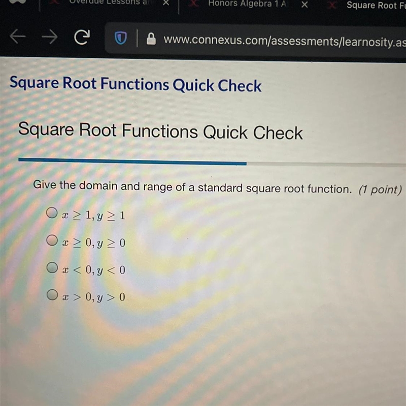 Give the domain and range of a standard square root function.-example-1