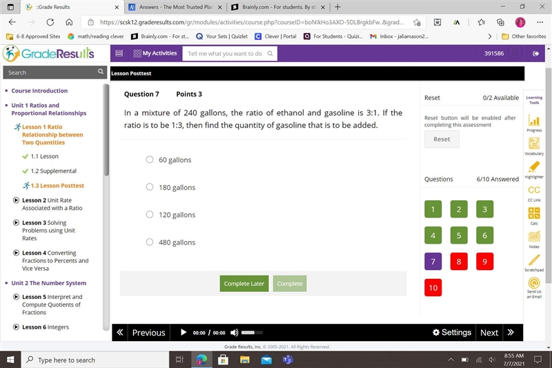 In a mixture of 240 gallons, the ratio of ethanol and gasoline is 3:1. If the ratio-example-1