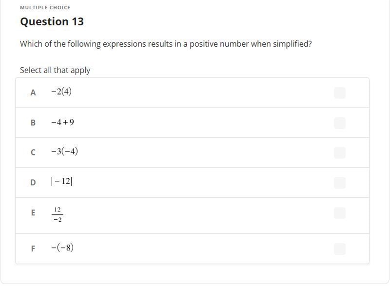 Which of the following expressions results in a positive number when simplified? Select-example-1