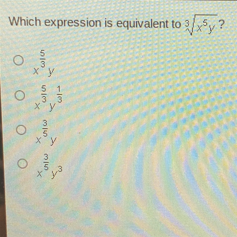 Which expression is equivalent to 3/x5y?-example-1