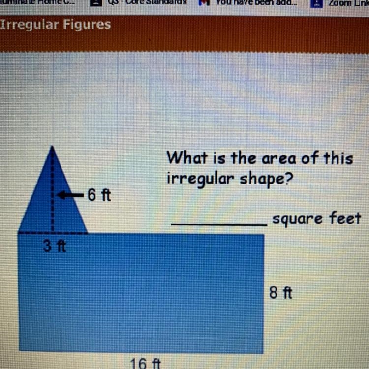 What is the area of this irregular shape? .6 ft square feet 3 ft 8 ft 16 ft ​-example-1