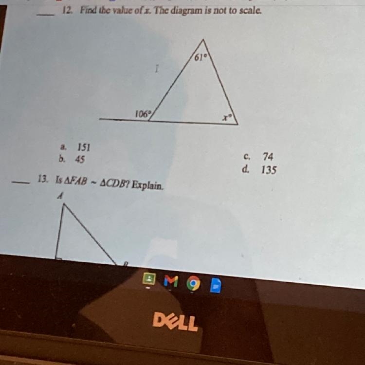 Find Value of x. The diagram is not to scale.-example-1