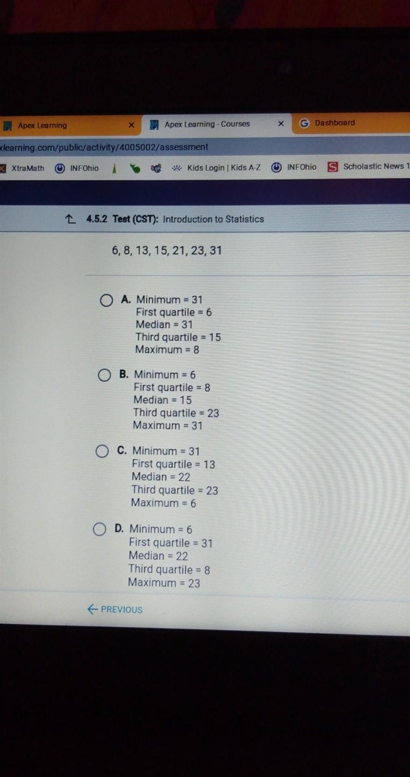 Which of the following describes the data set 6,8,13,15,21,23,31 pls help​-example-1