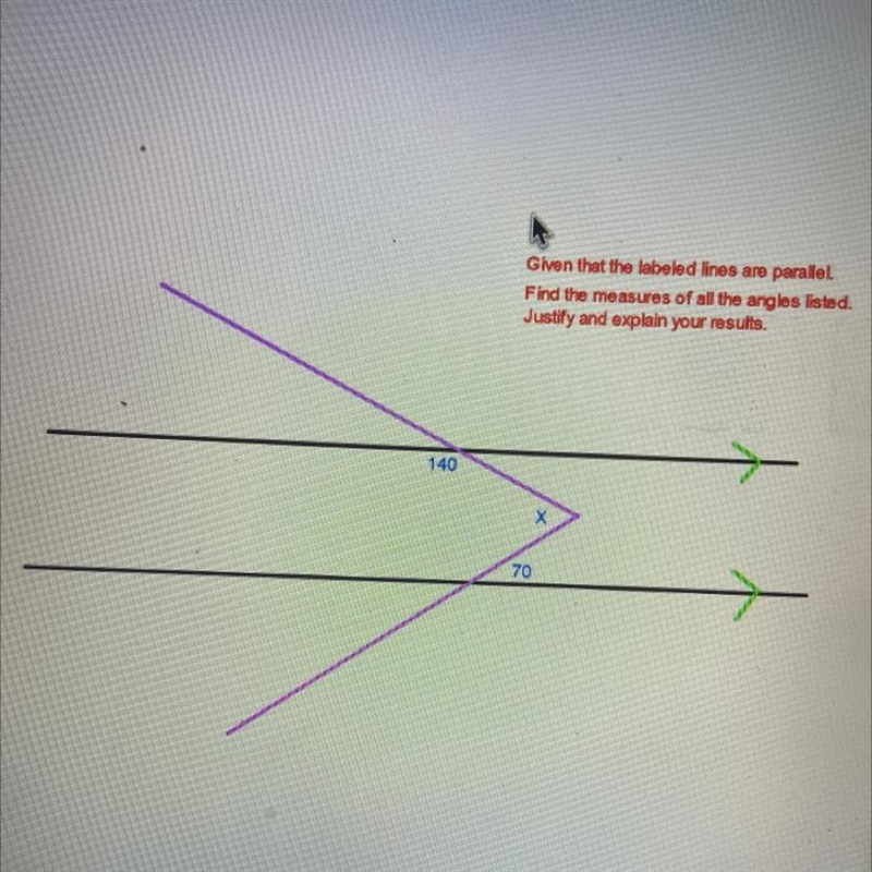 GEOMETRY HELP ME Find the measures of all the angles listed and if the lines are parallel-example-1