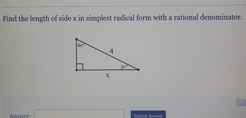 Find the length of the side x in simplest form with a rational denominator. i need-example-1