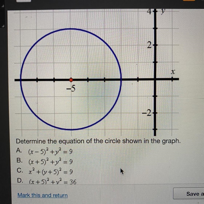 Determine the equation of the circle shown in the graph.-example-1