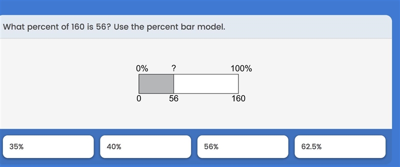 What percent of 160 is 56?-example-1