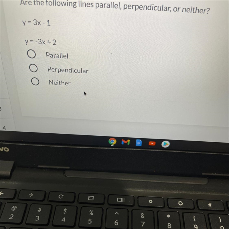 Are the following lines are parallel, perpendicular,or neither-example-1