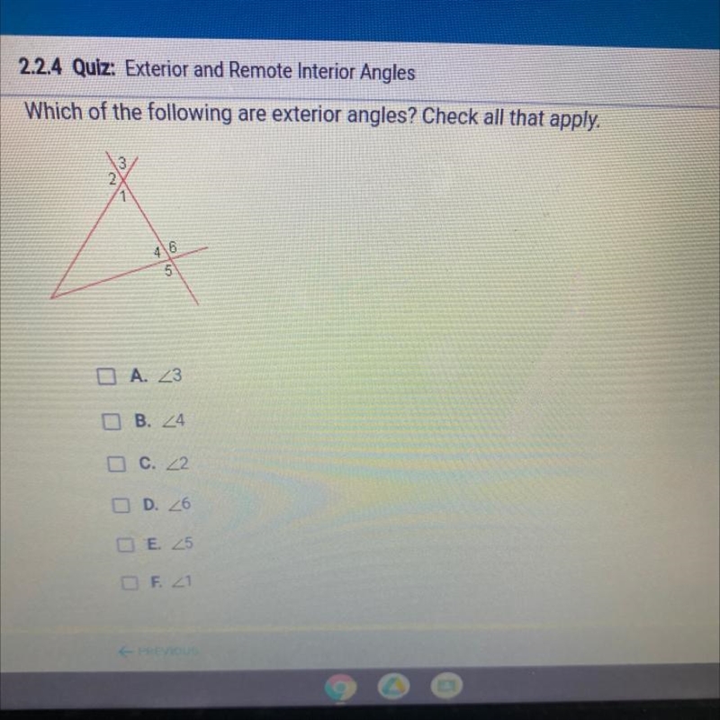 Which of the following are exterior angles?-example-1