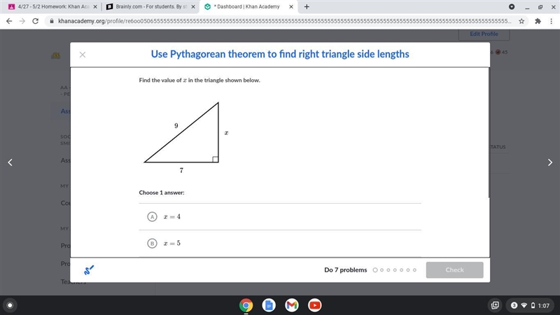 Find the value of x in the triangle shown below. a. x=4 b.x=5 c.x=2 d.x=32-example-1