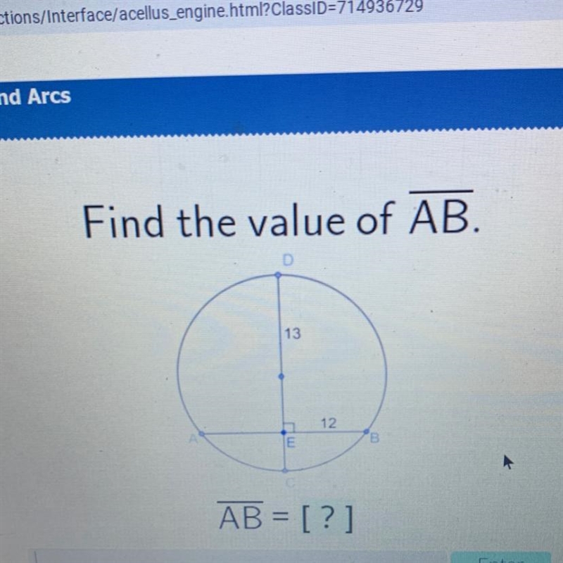 Find the value of AB. D 13 12 B E AB = [?]-example-1