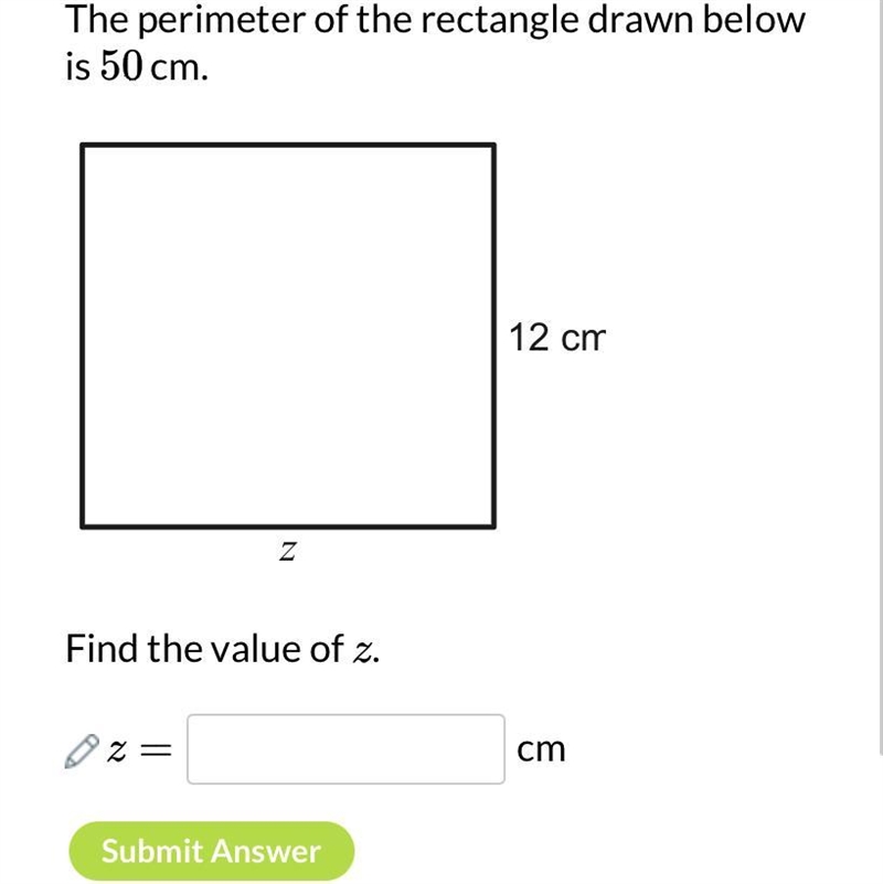 The perimeter of the rectangle below is 50cm. find the value x-example-1