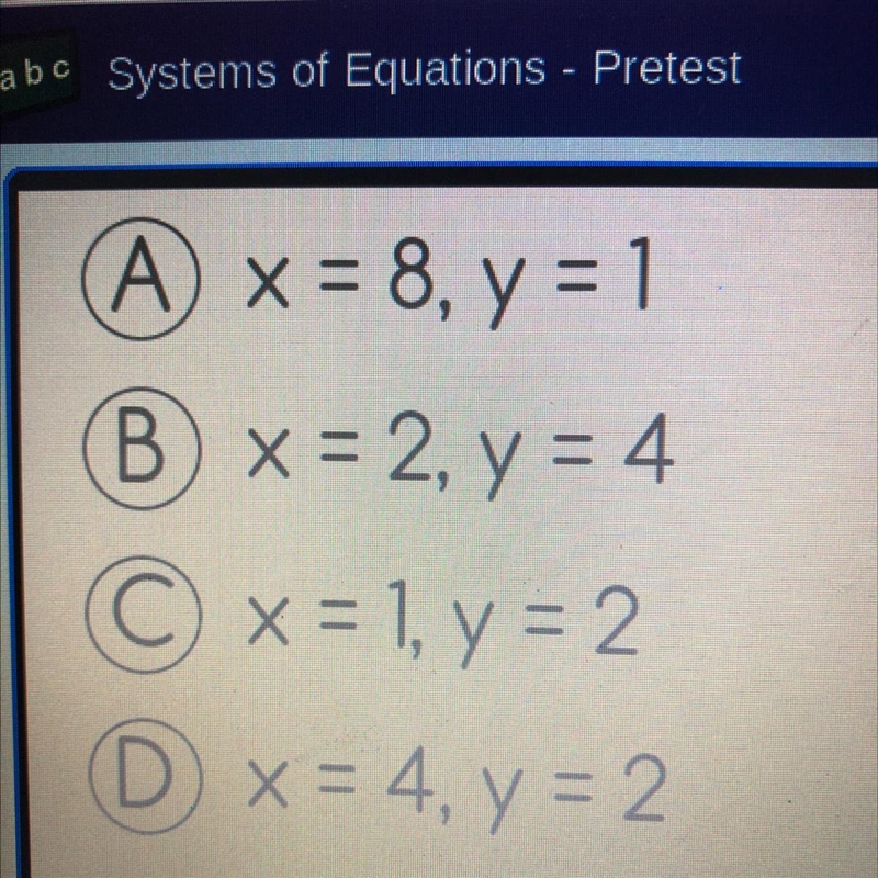 1. Solve for x and y. y = 2x 6x - y = 8-example-1