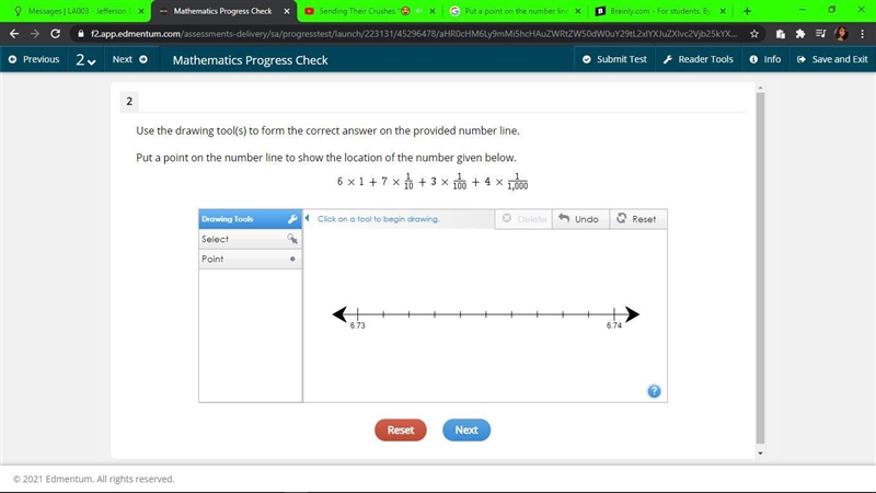 Put a point on the number line to show the location of the number given below.-example-1