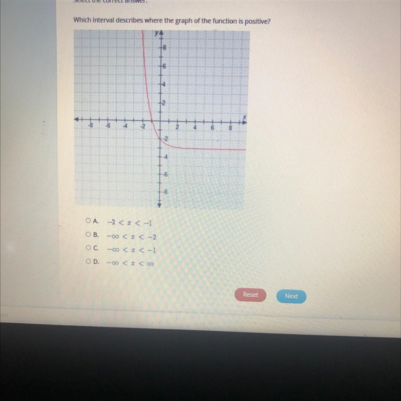 Please help! Which interval describes where the graph of the function is positive-example-1