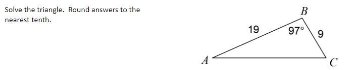 Solve the triangle. Round your answers to the nearest tenth.-example-1