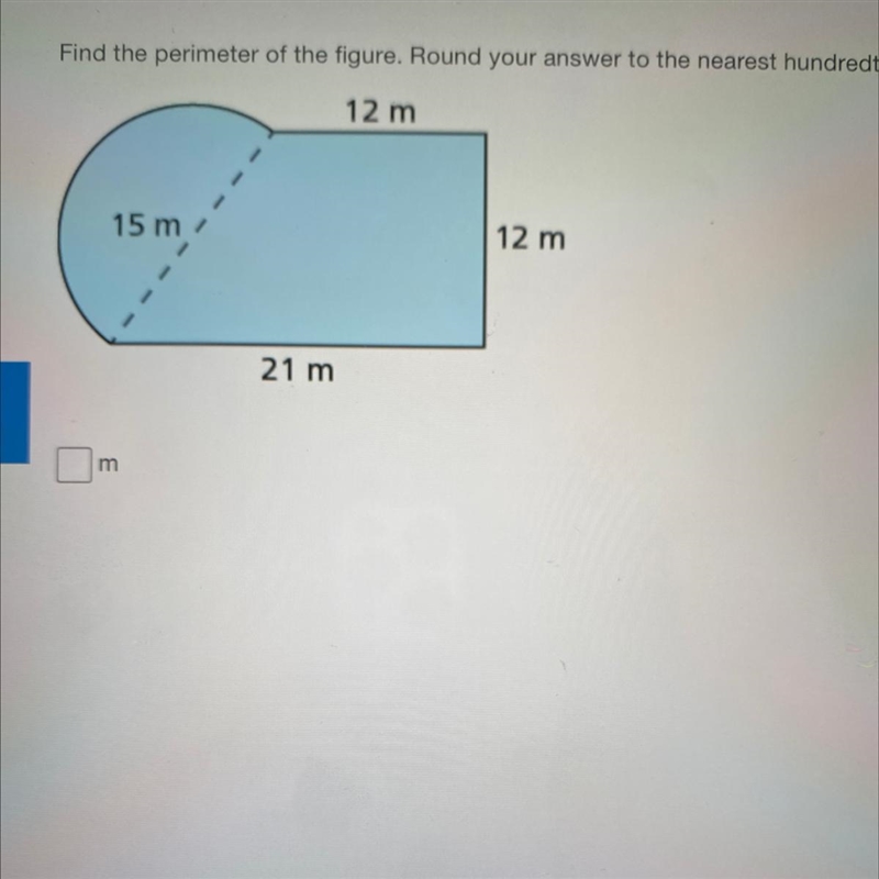 Find the perimeter of the figure. Round your answer to the nearest hundredth. 12 m-example-1