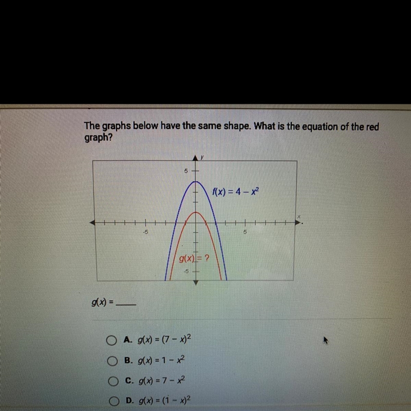 The graph below have the same shape . What is the equation of the red graph ? A. G-example-1