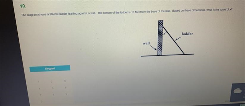 The diagram shows a 20 foot ladder leaning against a wall,”. The bottom of the ladder-example-1