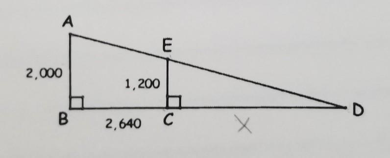 3. In the figure below, E is on AD and C is on BD. The dimensions given are in meters-example-1