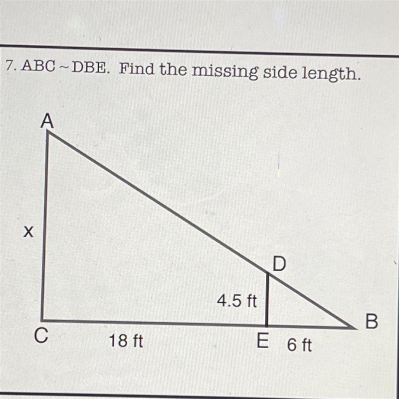 ABC-DBE. Find the missing side length.-example-1