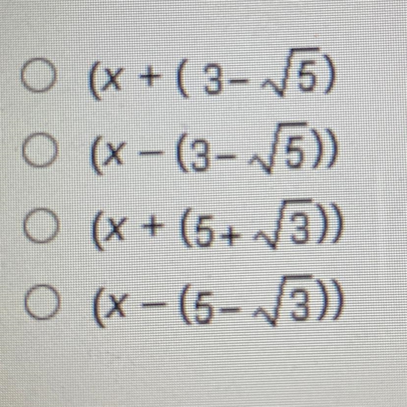 If a polynomial function f(x) has roots 3 + sqrt5 and -6, what must be a factor of-example-1