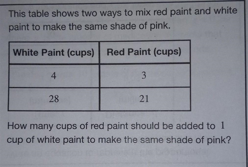 The table shows two ways to mix red paint and white paint to make the same shade of-example-1