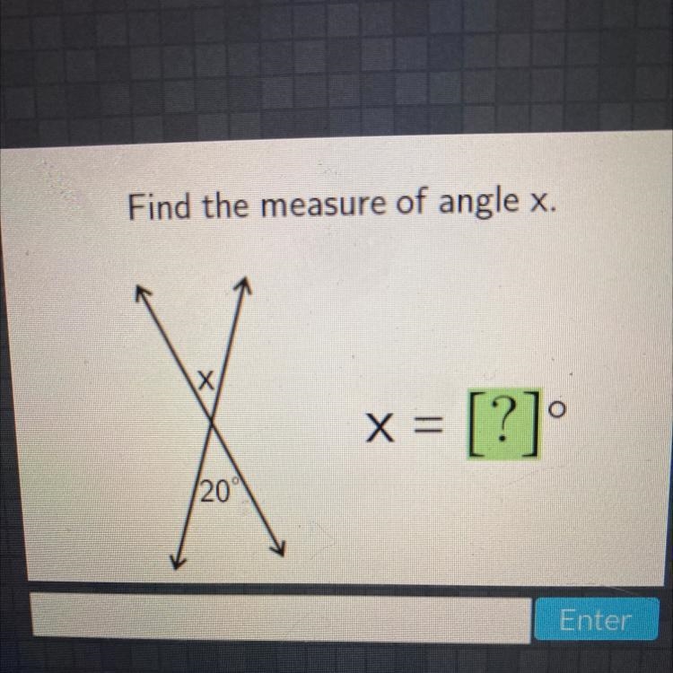 Find the measure of angle x 20-example-1