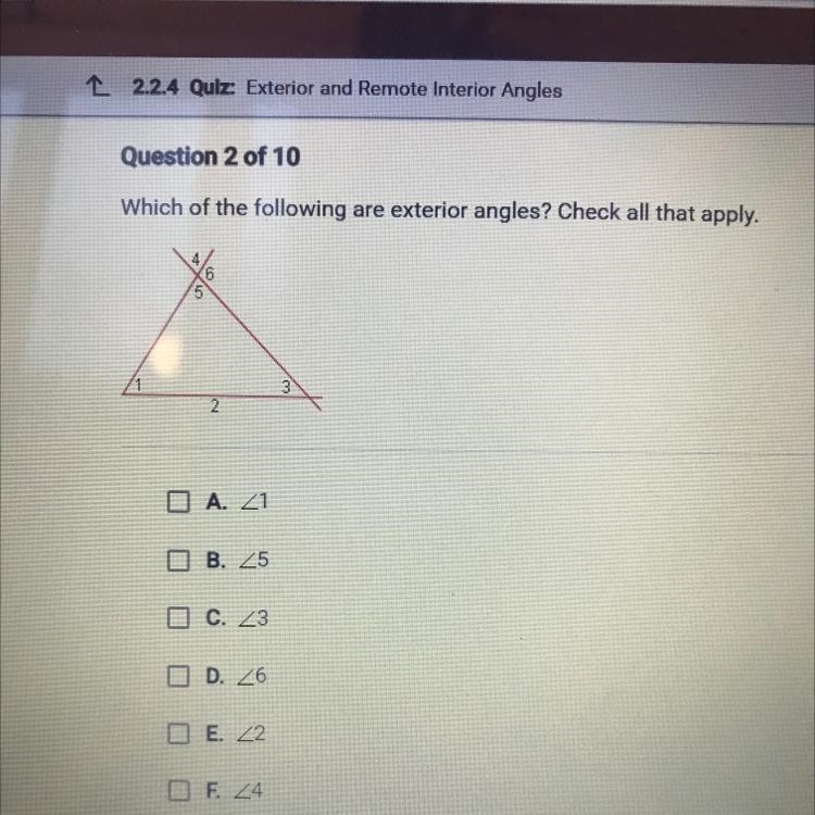 Which are exterior angles?-example-1