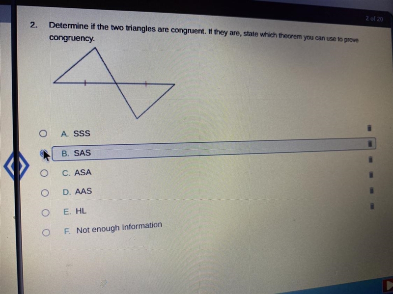 20POINTS! Determine if two triangles are congruent. If they are, state which theorem-example-1