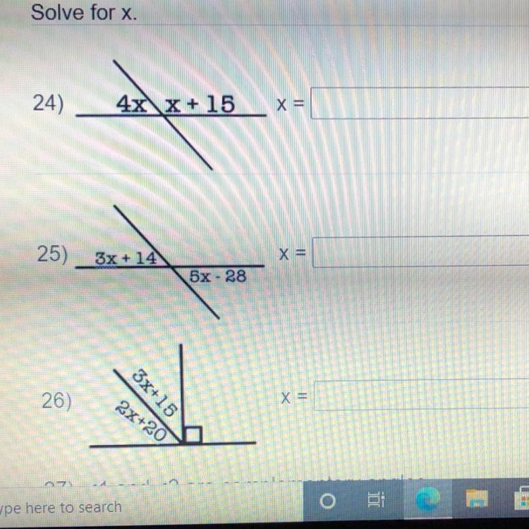 All 3 are solve for x: 24. 25. 26.-example-1