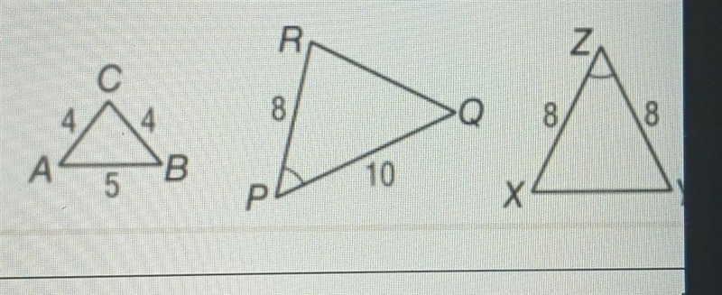 Are any two of the three triangles similar? if so write the appropriate similarity-example-1