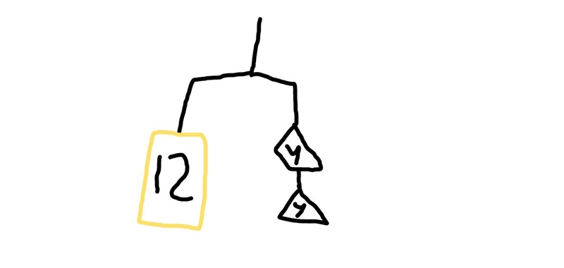 Which equation below describes the hanger? 12 = y - 2 12 = y/2 12 = y + 2 12 = 2 * y-example-1