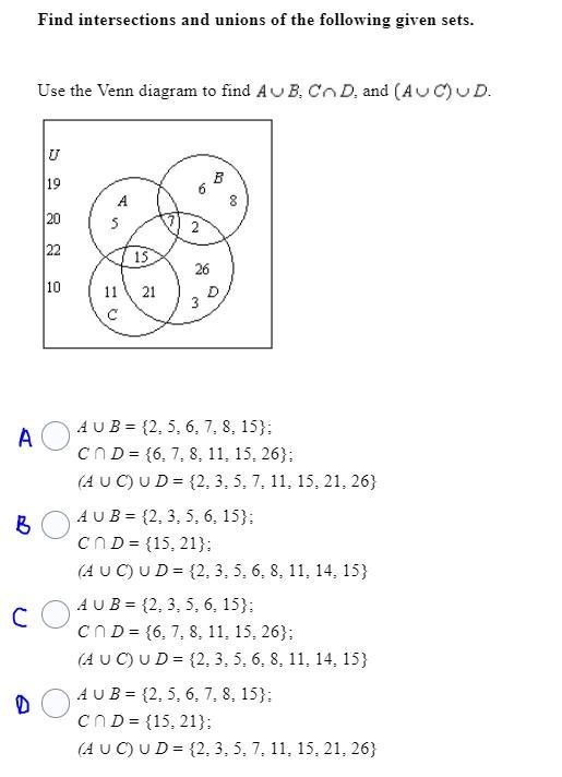 PRECAL PLEASE HELP Find intersections and unions of the following given sets. (Refer-example-1