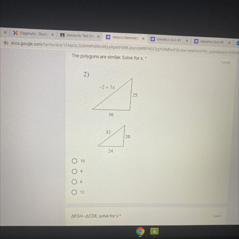 The Polygons are similar. Solve for x 10 9 6 12-example-1