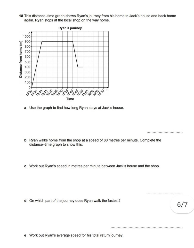 18 This distance-time graph shows Ryan's jouney from his home to Jack's house and-example-1