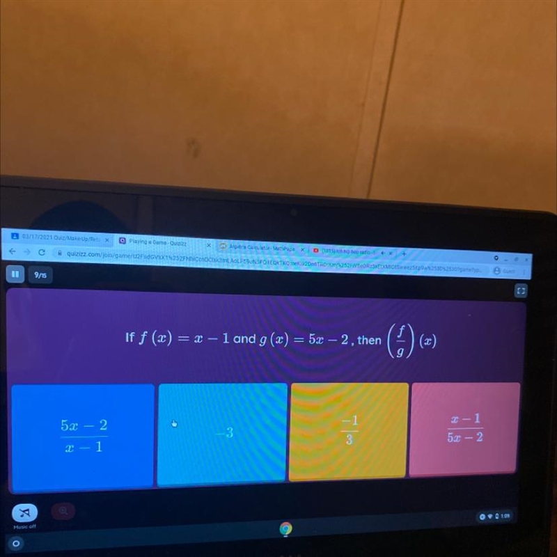 If f (x) = x – 1 and g(x) = 5x – 2 , then (f/g) (x) help me plz-example-1