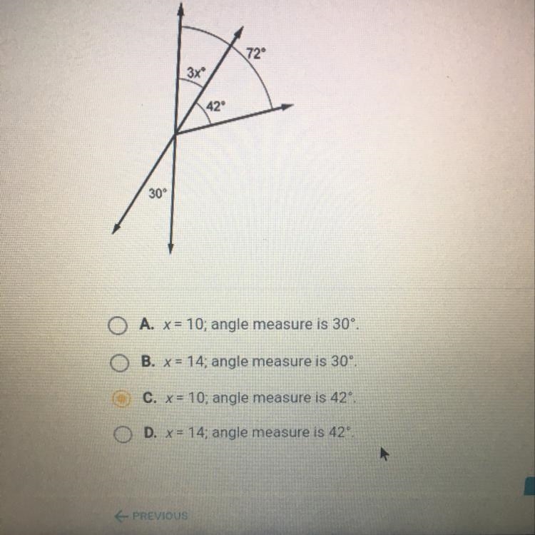 Find the value of x and the measure of the angle labeled 3x”.-example-1