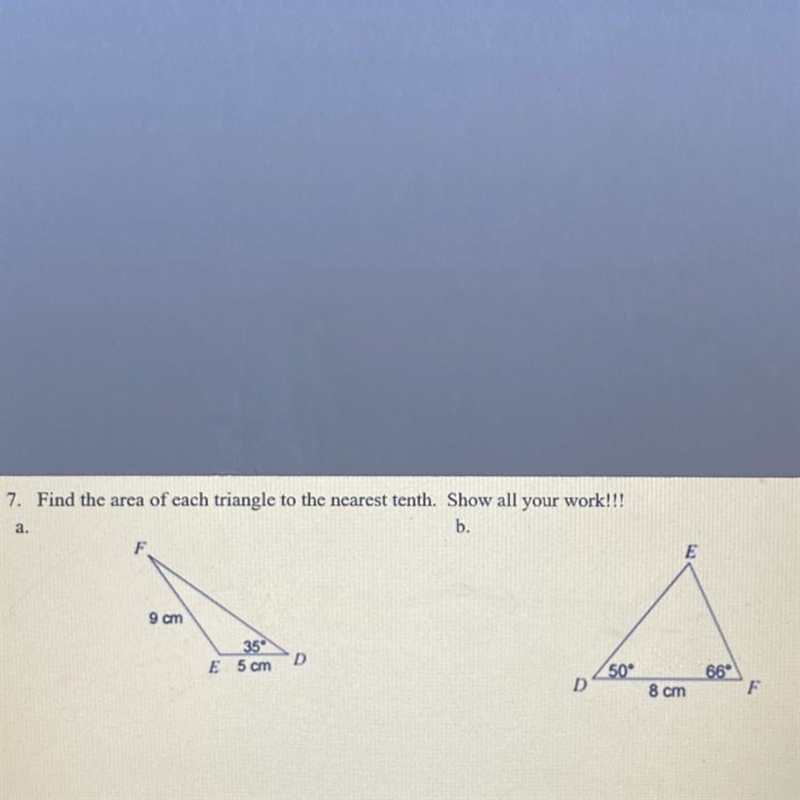 Find the area of each triangle o the nearest tenth.-example-1