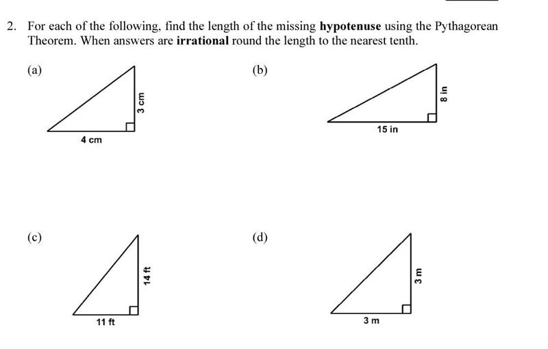 Please help Pythagorean theorem please answer all the question-example-1