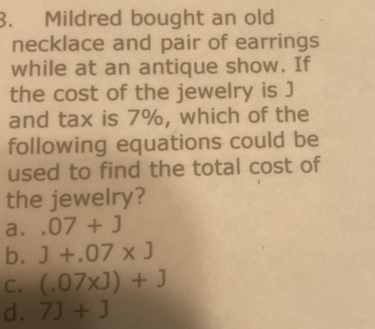 . Mildred bought an old necklace and pair of earrings while at an antique show. If-example-1