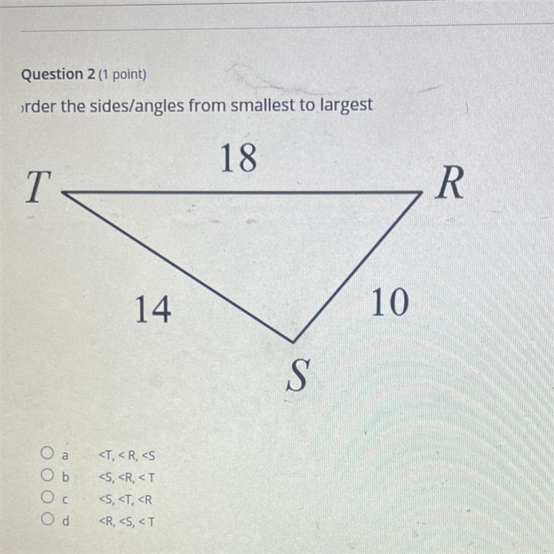 Order the side/angles from smallest to largest-example-1