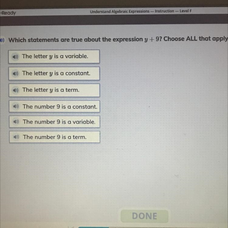 Which statements are true about the expression that y +92 Choose ALL that apply.-example-1