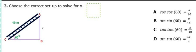 Choose the correct set up to solve for x-example-1